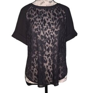 Banana Republic Zebra Print Sheer Blouse Size S Petite Black High Low Hem Top